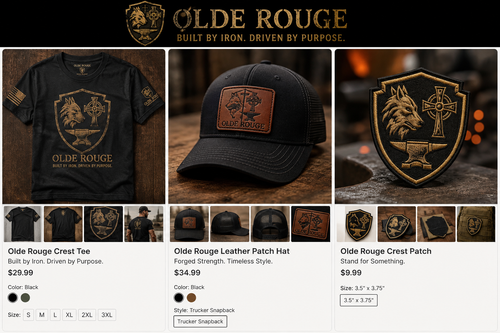 Olde Rouge test product mockup - forge crest patch
